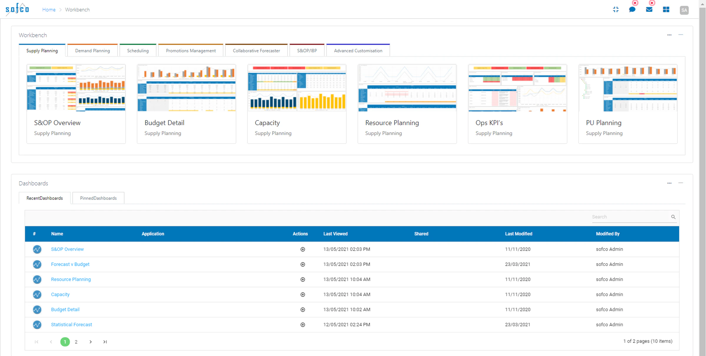 screenshot of sofco Supply Planning